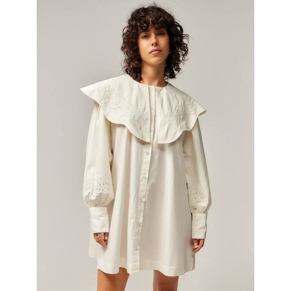 Damson Madder Mimi Brogade white mini shirt dress
